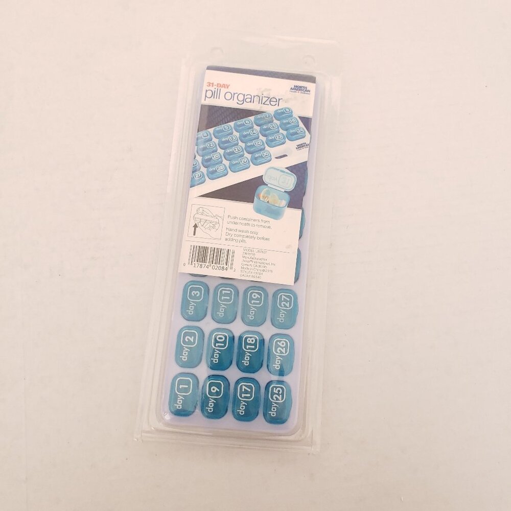 North American Blue 31 Day Large Pill Organizer Pop Out Compartments